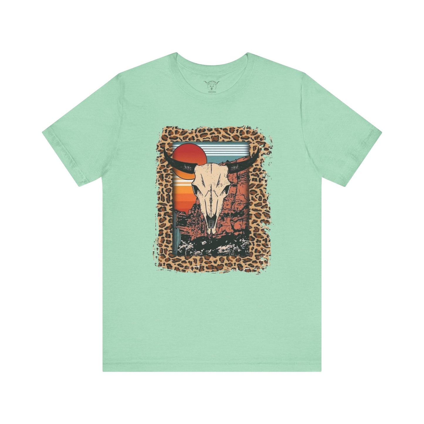 Cheetah Sunset Steer Skull Tee