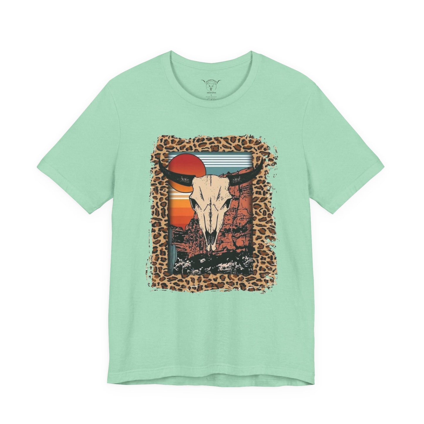 Cheetah Sunset Steer Skull Tee