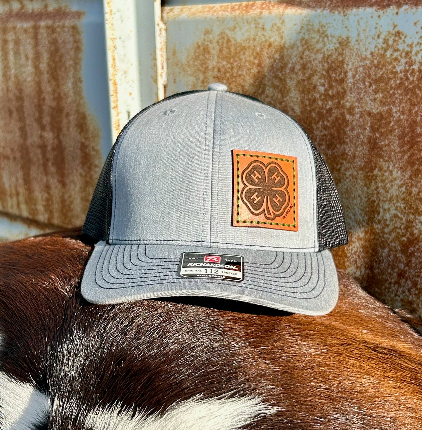 4-H Leather Engraved Hat - Heather Grey/Black