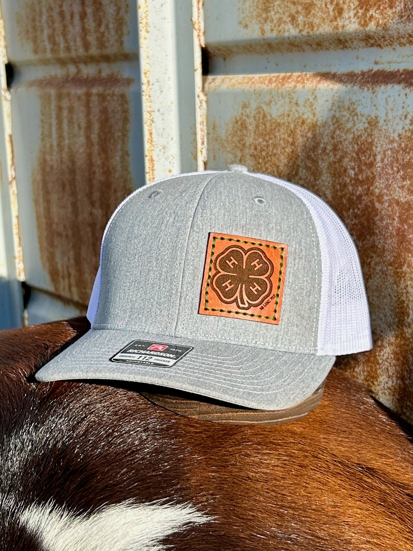 4-H Leather Engraved Hat - Heather Grey/White