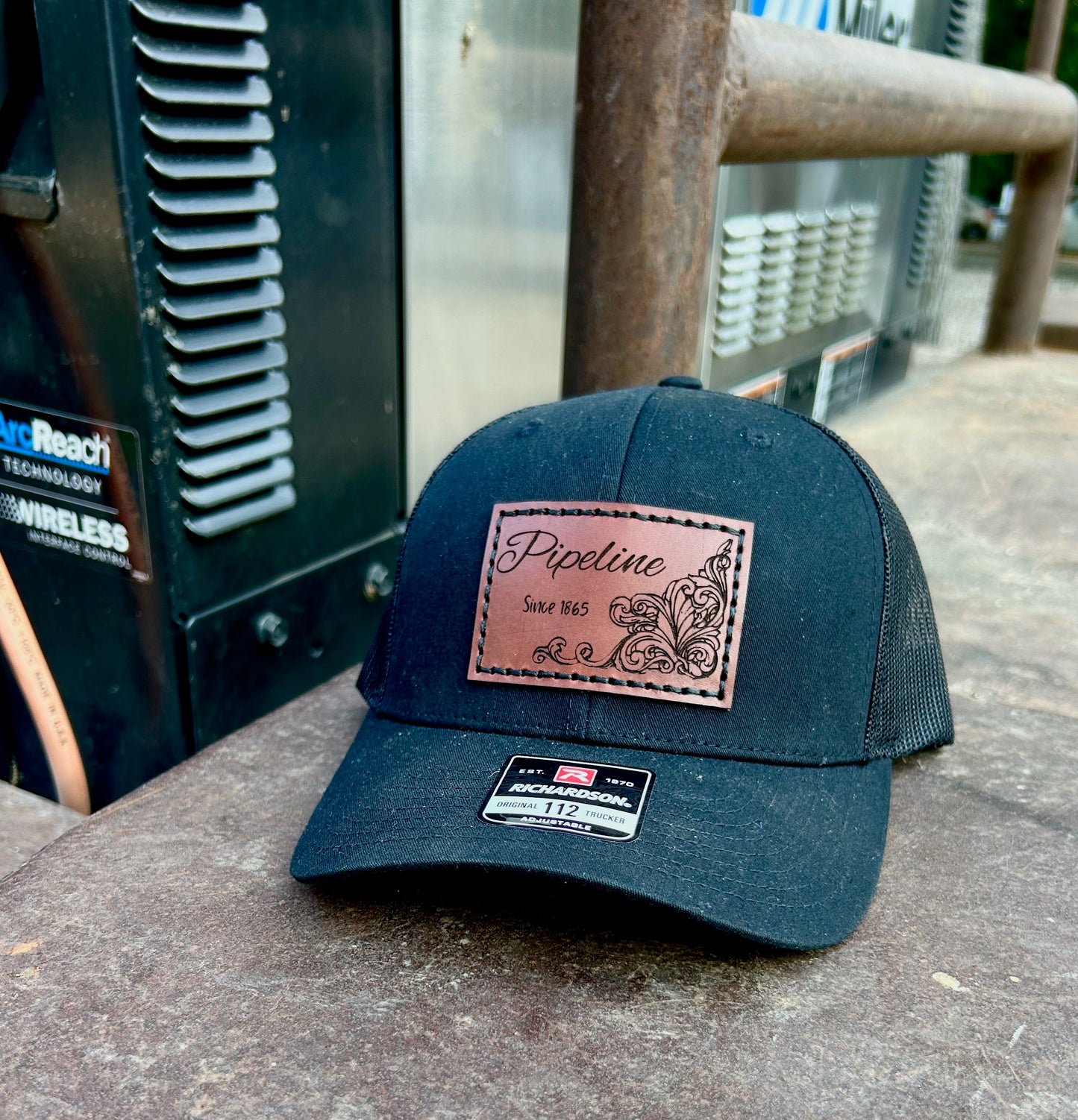 Pipeline Leather Engraved Hat - Black