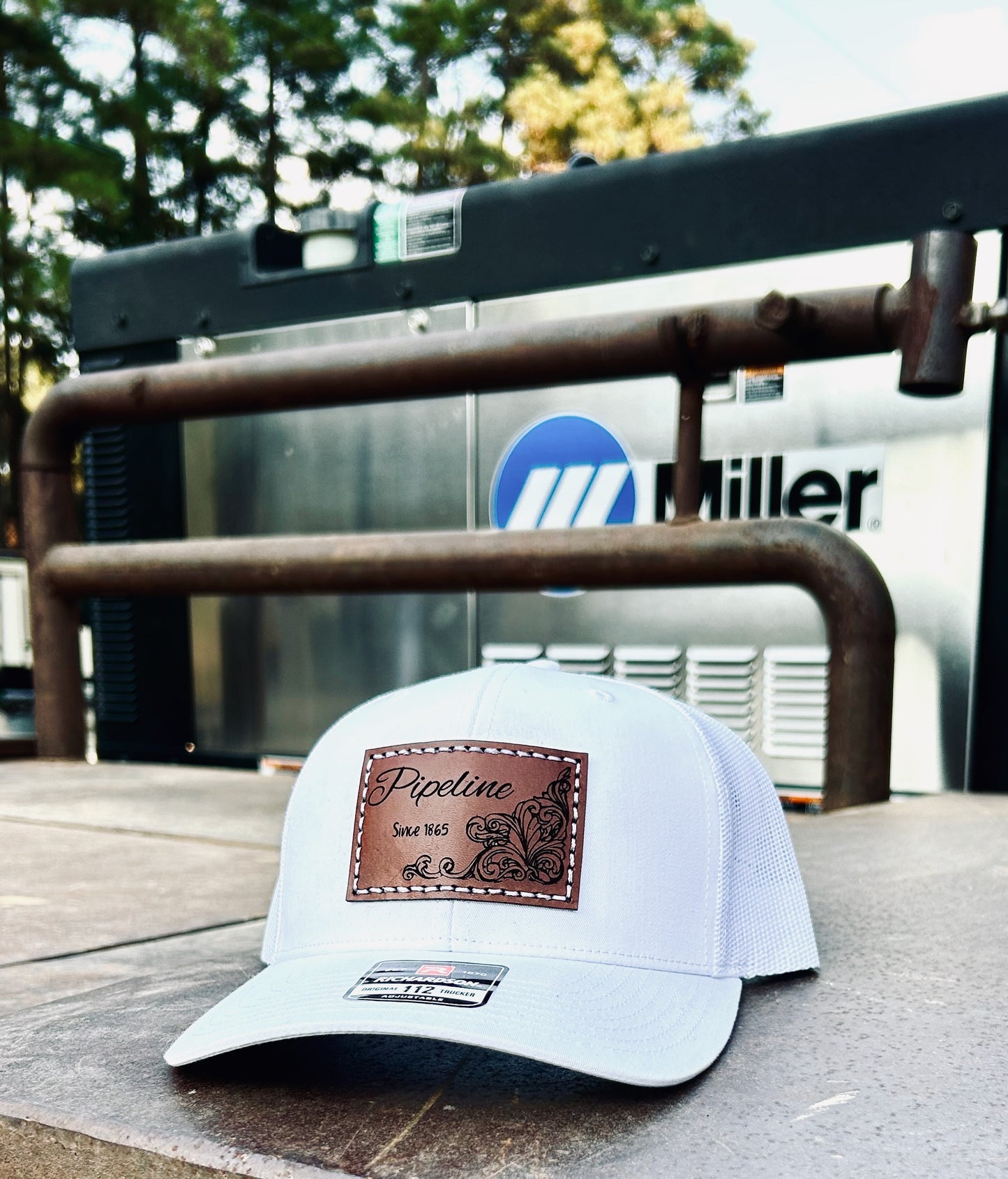 Pipeline Leather Engraved Hat - White