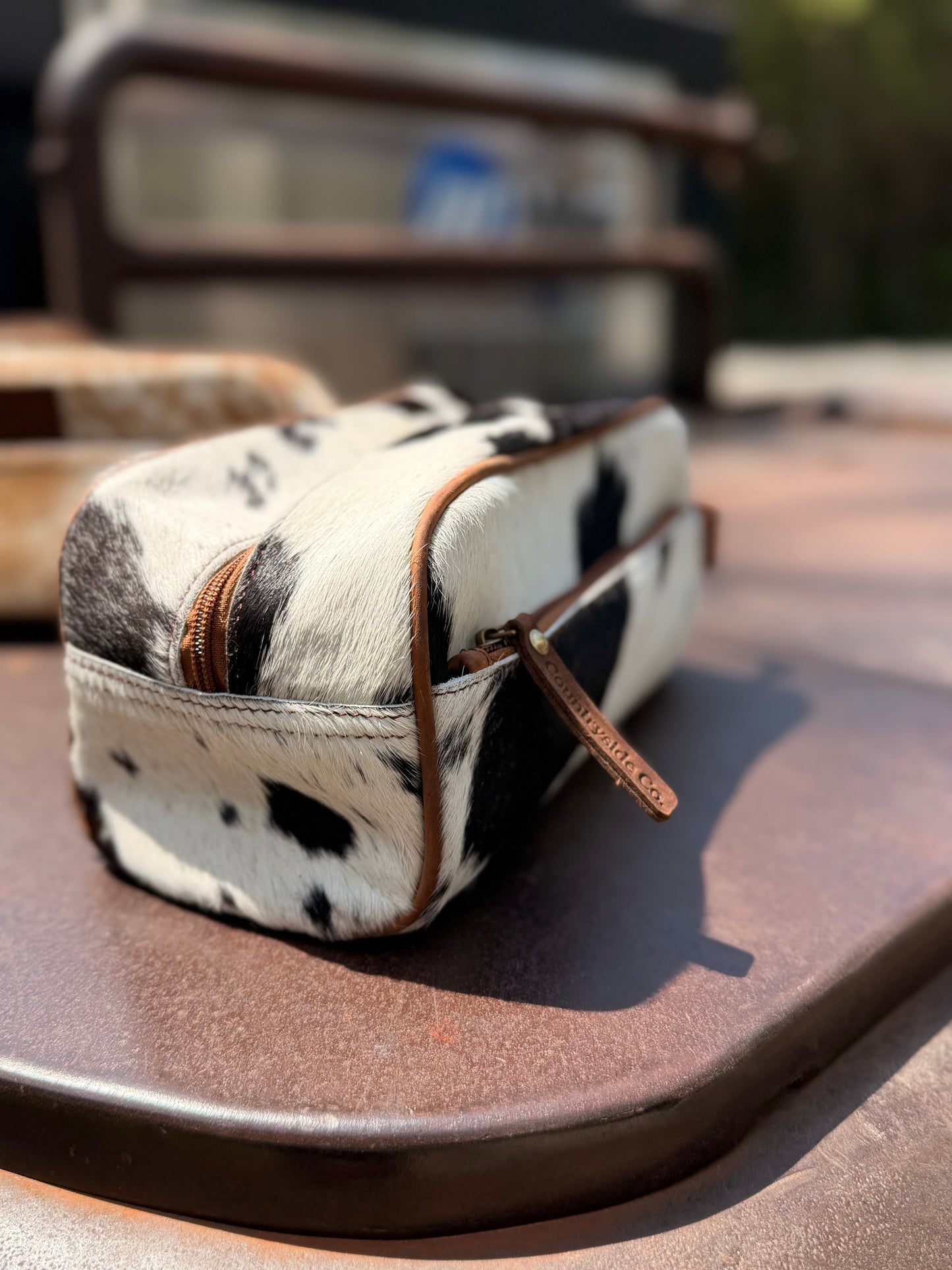 Branded Cowhide Toiletry Bag- Black & White