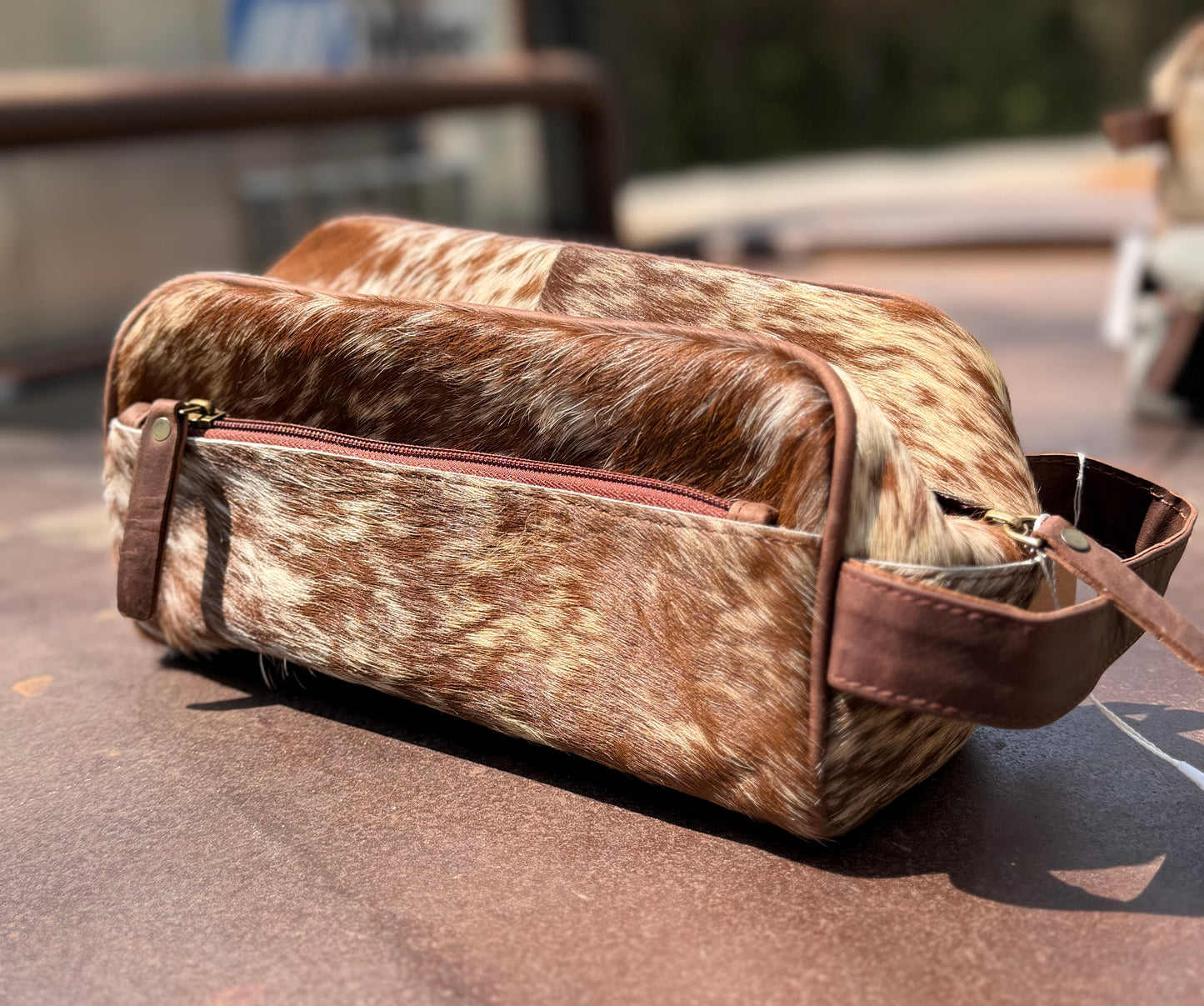 Branded Cowhide Toiletry Bag- Brown