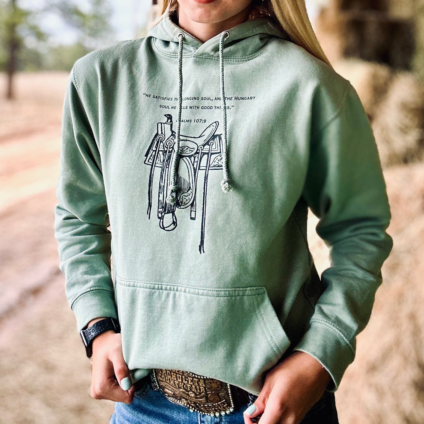 Psalms 107:9 Saddle Hoodie - Dusty Green