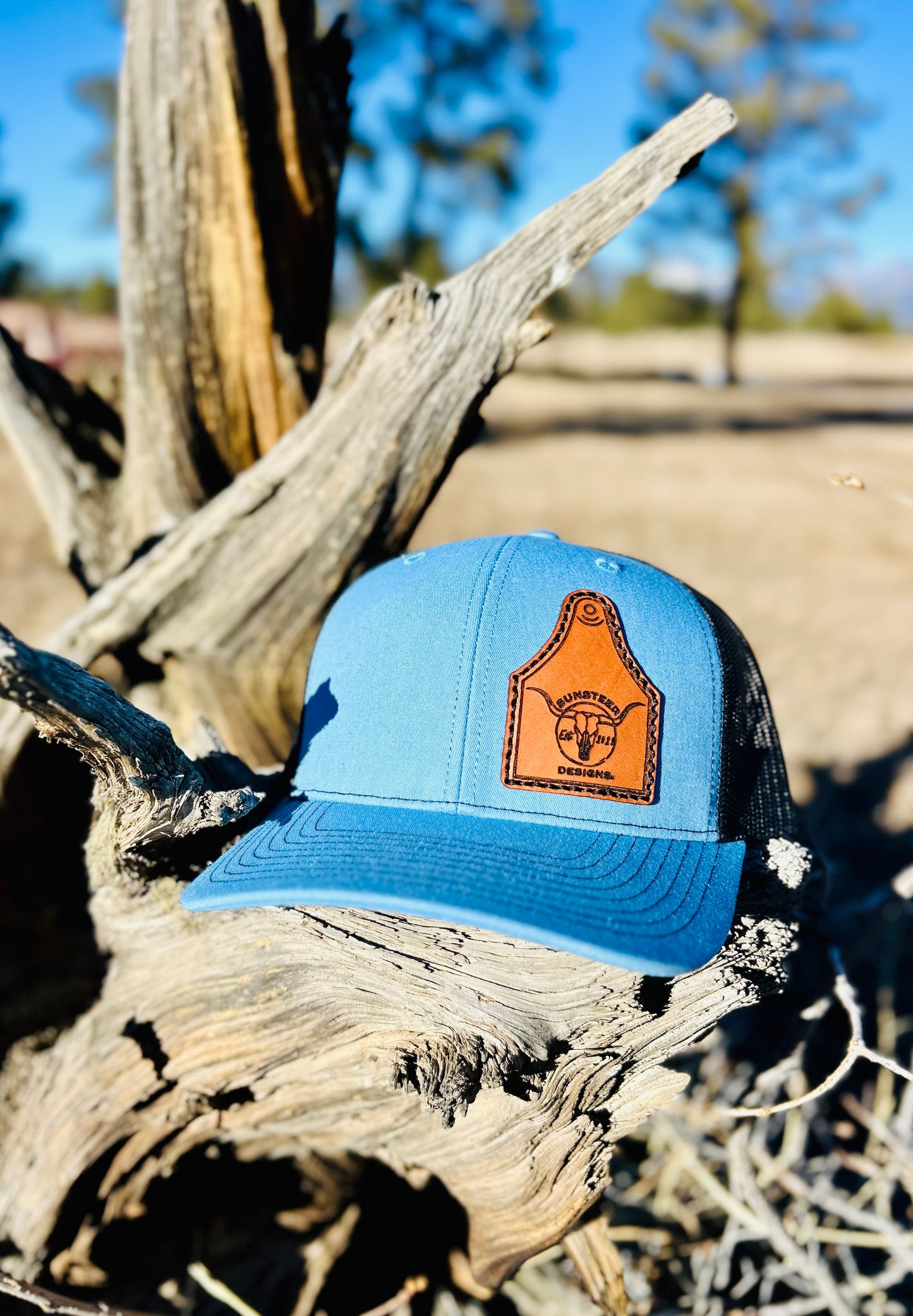 SSD Brand Leather Engraved Hat - Blue/Black