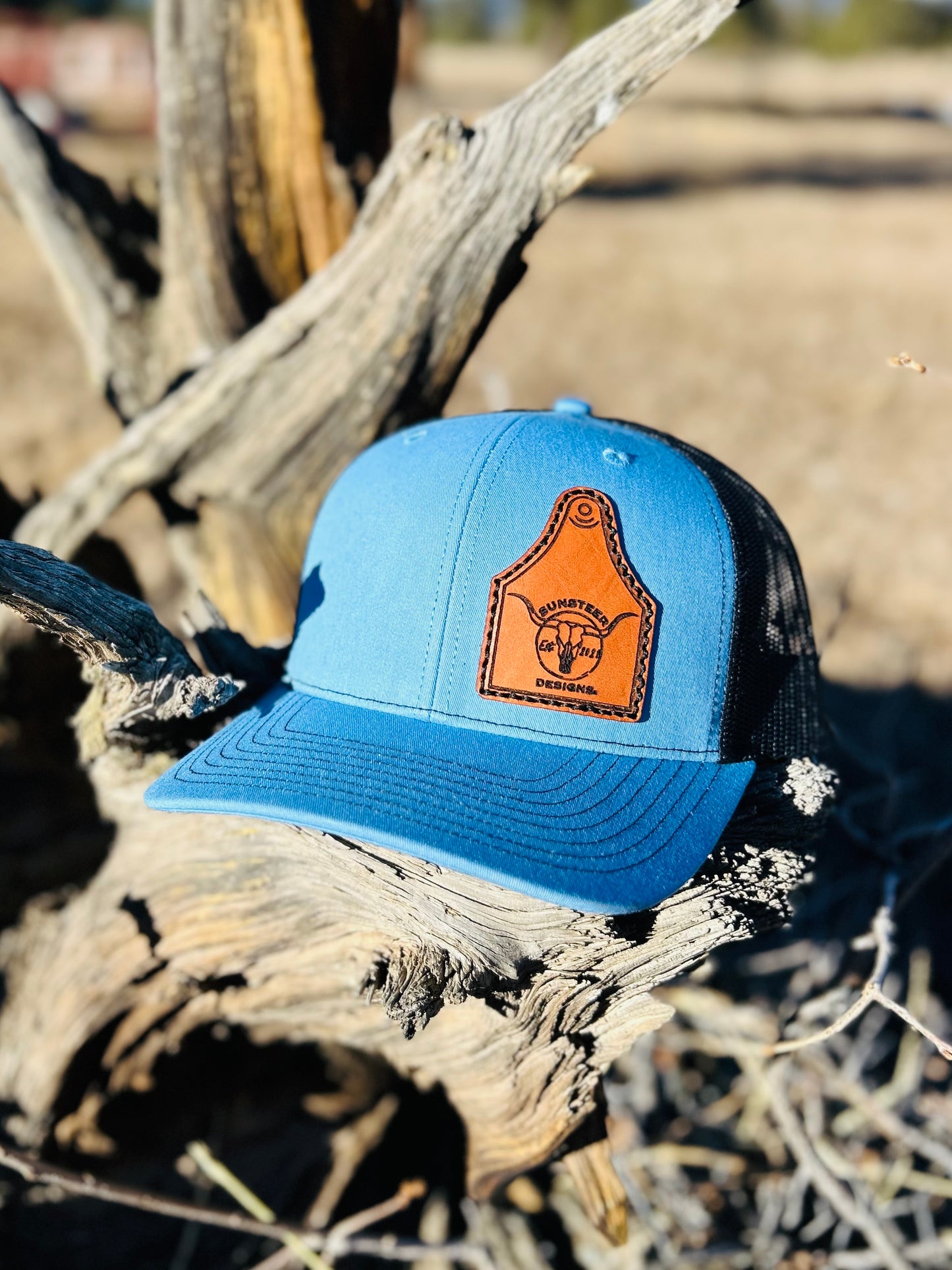 SSD Brand Leather Engraved Hat - Blue/Black