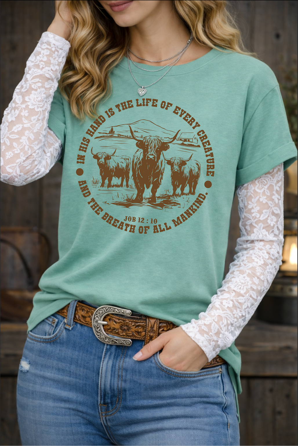 Job 12:10 Verse Tee - Washed Saltwater