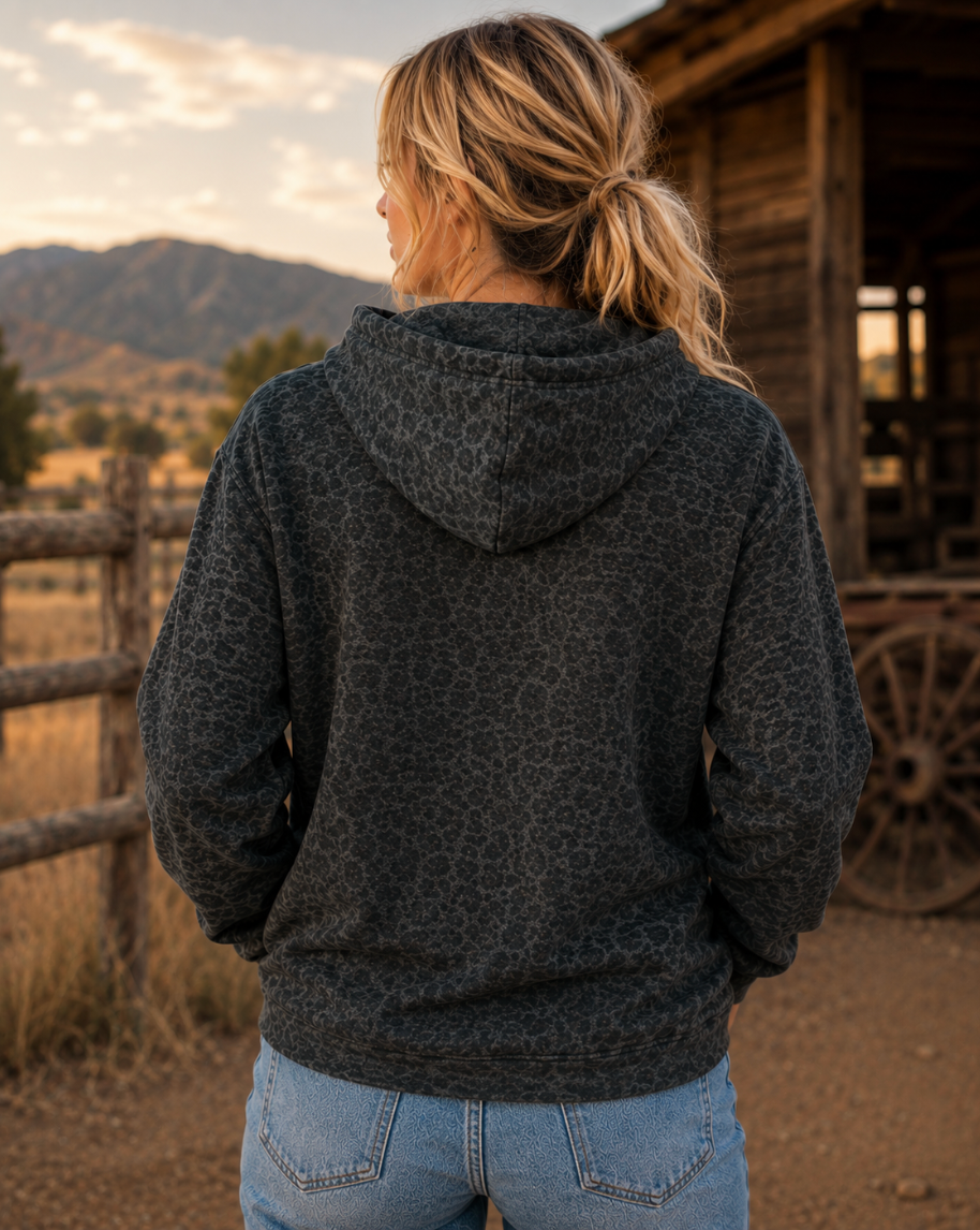 Roper Black Leopard Hoodie -Teal