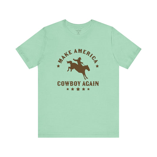 Make America Cowboy Again Mint Tee-Brown