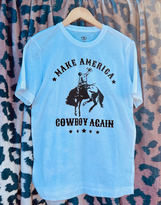 Make America Cowboy Again White Tee