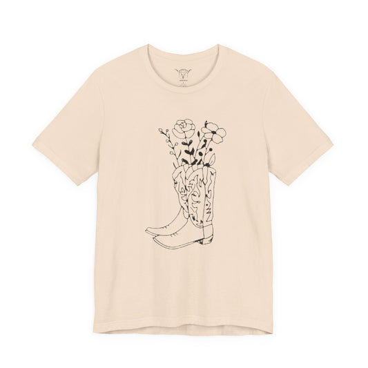 Boots & Flowers Soft Cream Tee