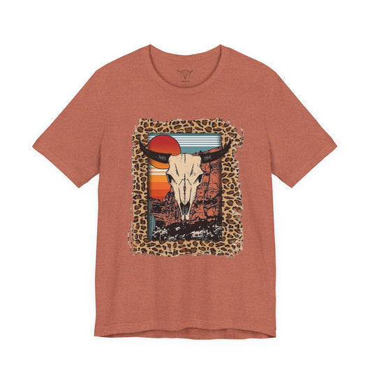 Cheetah Sunset Steer Skull Tee