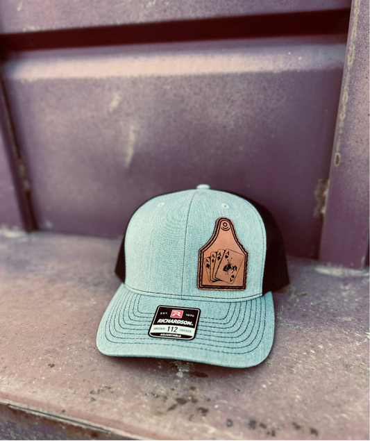 Aces Bronc Leather Engraved Cowtag Hat - Grey/Black