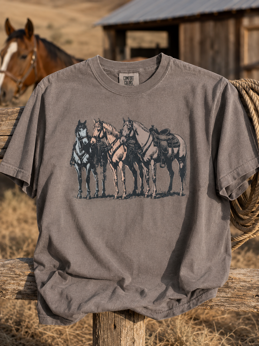 Horses Comfort Colors Tee - Brown