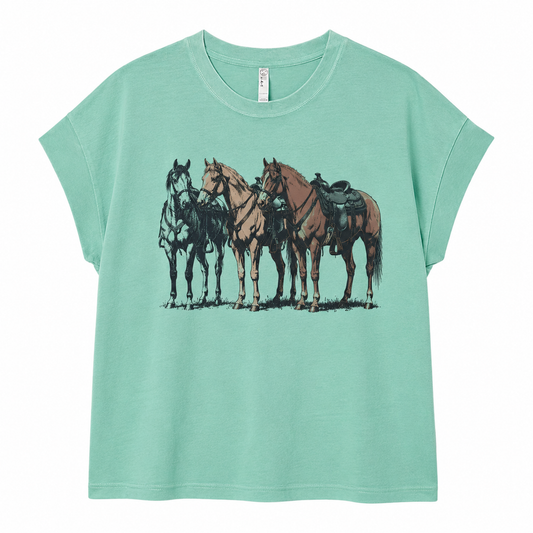 Horses Relaxed Vintage Tee - Saltwater Teal
