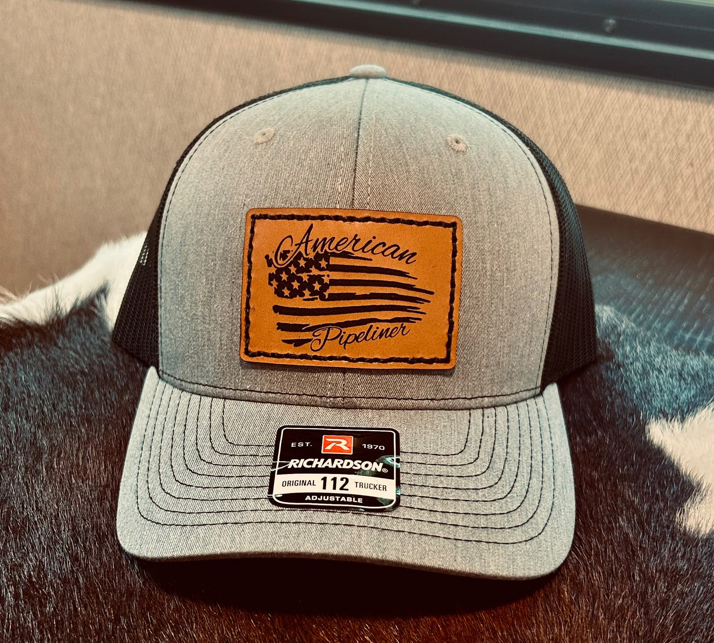 Pipelene Leather Engraved Hat - Grey/Black
