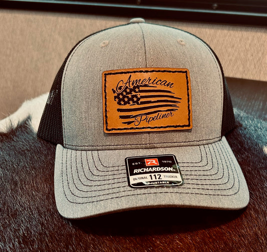 Pipelene Leather Engraved Hat - Grey/Black
