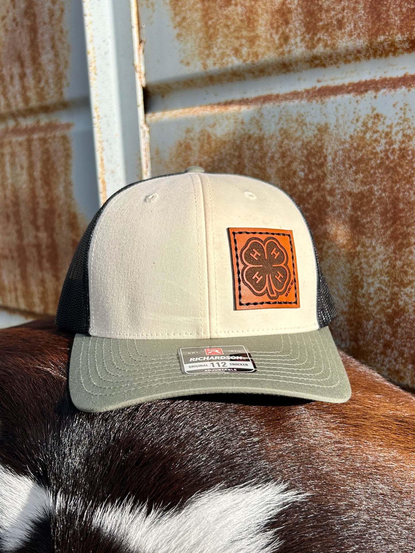 4-H Leather Engraved Hat - Cream/Black/Loden