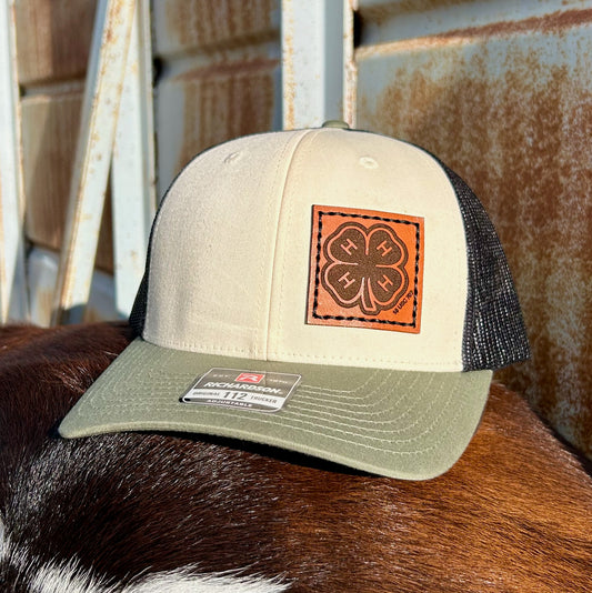 4-H Leather Engraved Hat - Cream/Black/Loden