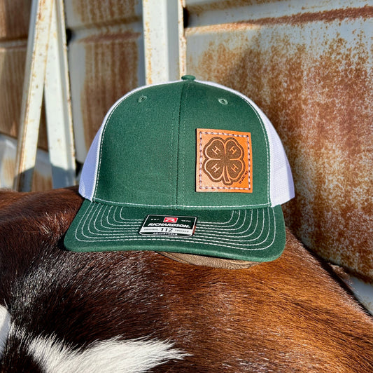 4-H Leather Engraved Hat - Green/White