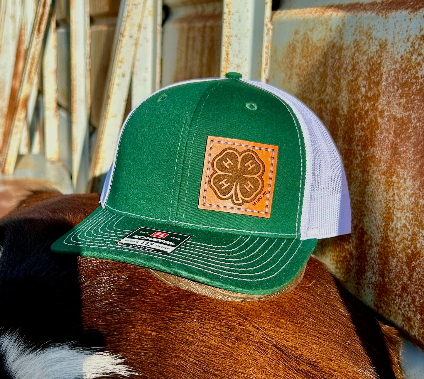 4-H Leather Engraved Hat - Green/White