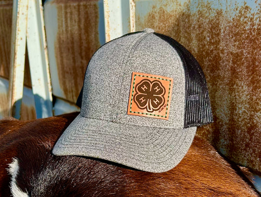 4-H Leather Engraved Hat - Black Heather/Black