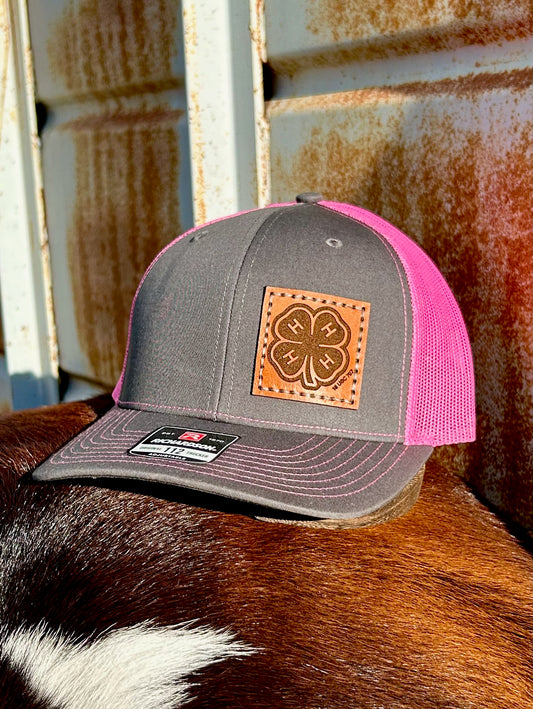4-H Leather Engraved Hat - Pink