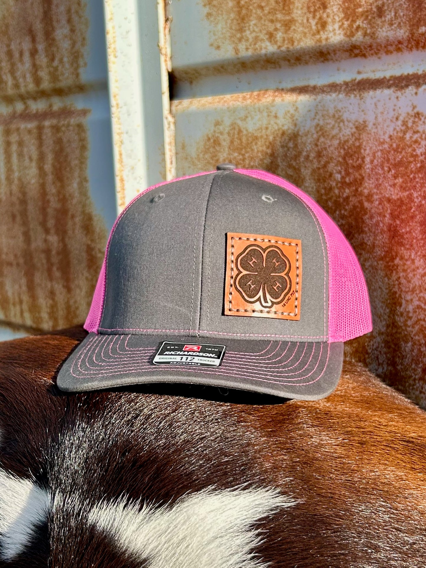 4-H Leather Engraved Hat - Pink