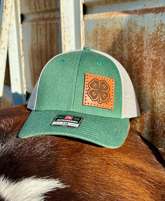 4-H Leather Engraved Hat - Heather Dark Green/Light Grey