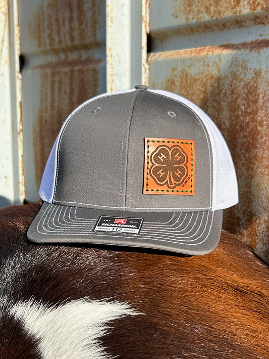 4-H Leather Engraved Hat - Charcoal/White