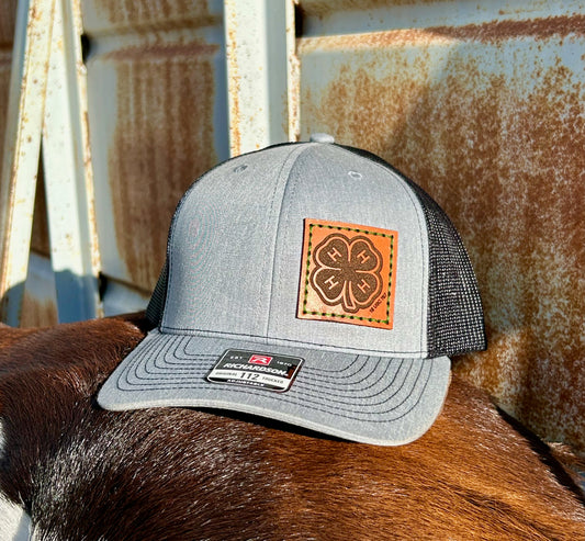 4-H Leather Engraved Hat - Heather Grey/Black