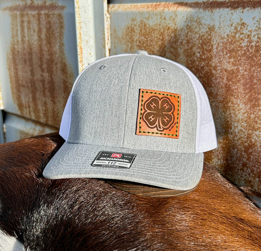 4-H Leather Engraved Hat - Heather Grey/White