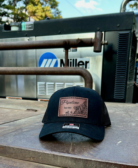 Pipeline Leather Engraved Hat - Black