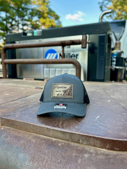Pipeline Leather Engraved Hat - Grey/Black