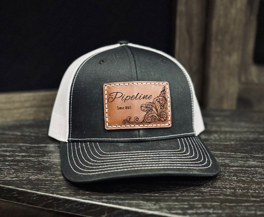 Pipelene Leather Engraved Hat - Black/White