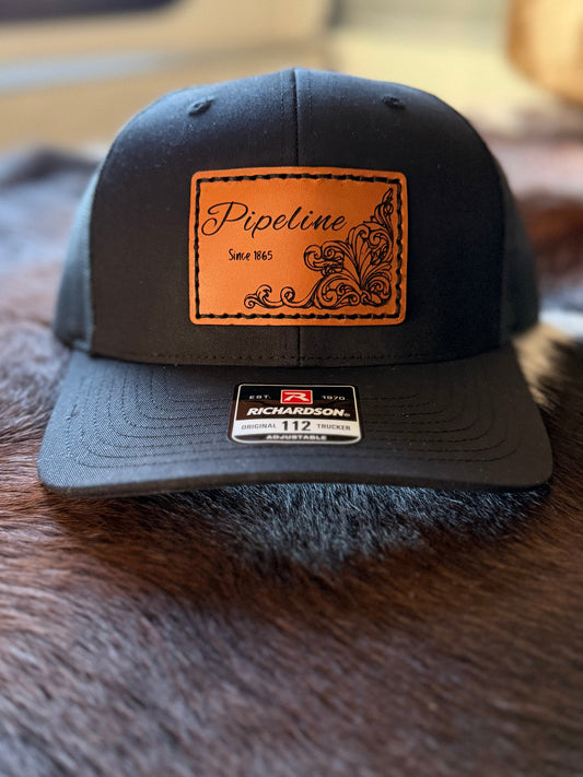 Pipeline Leather Engraved Hat - Black/Tan