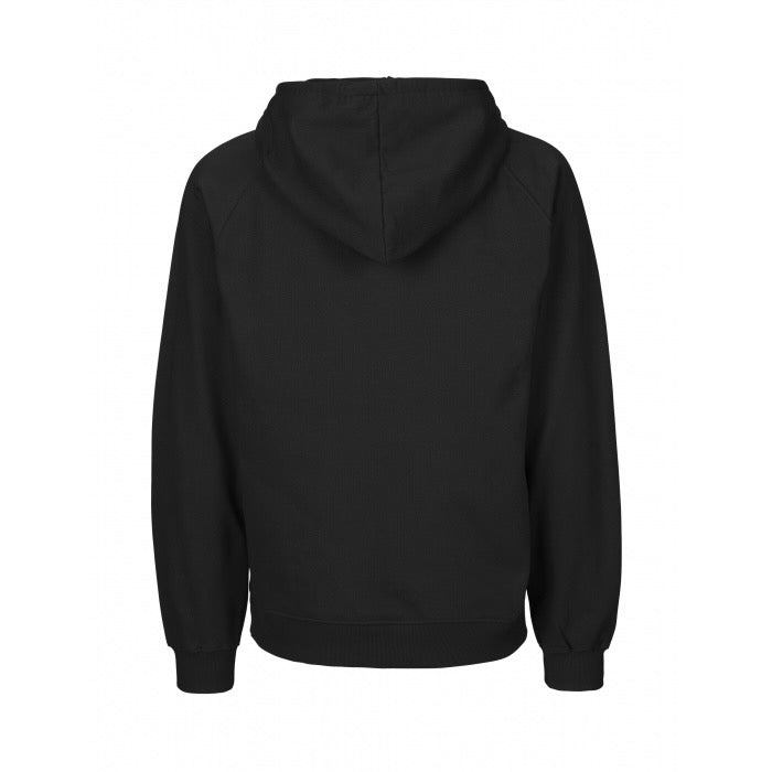 Black hoodie shown from the back on a white background