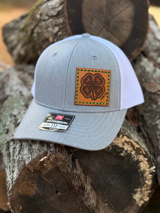 Youth 4-H Leather Engraved Hat - Green/White