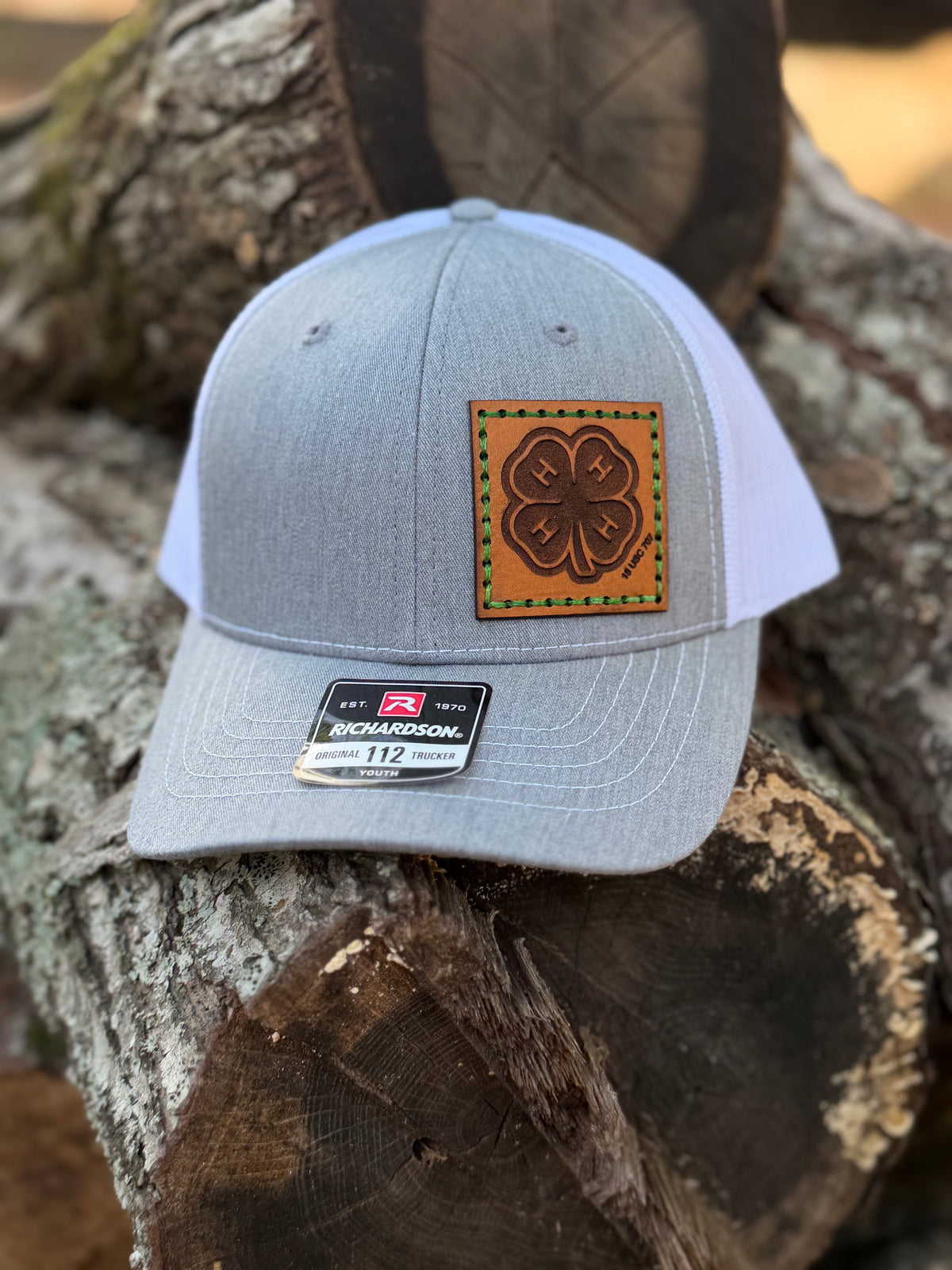 Youth 4-H Leather Engraved Hat - Green/White