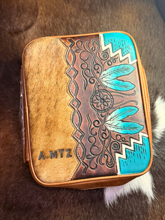 Branded Bible Case - Teal Feathers