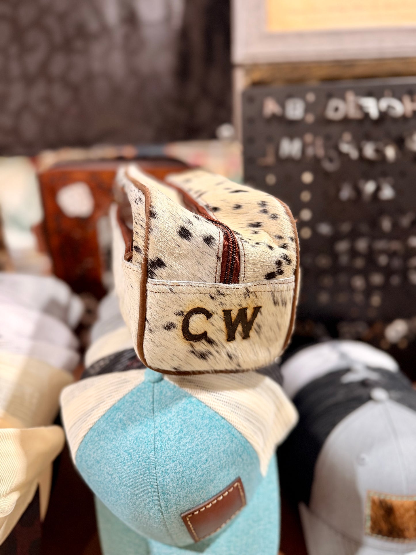 Branded Cowhide Toiletry Bag- Brown