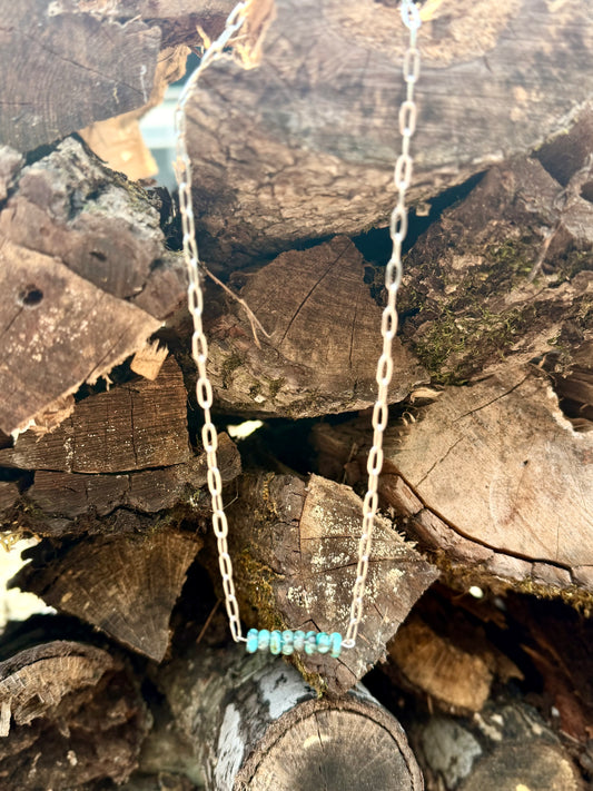 Silver Chain Faux Turquoise Necklace