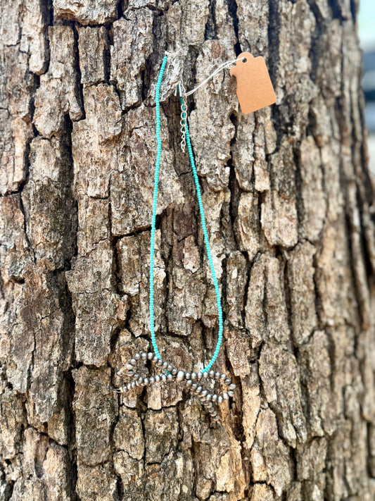Faux Turquoise/Navajo Bow Necklace