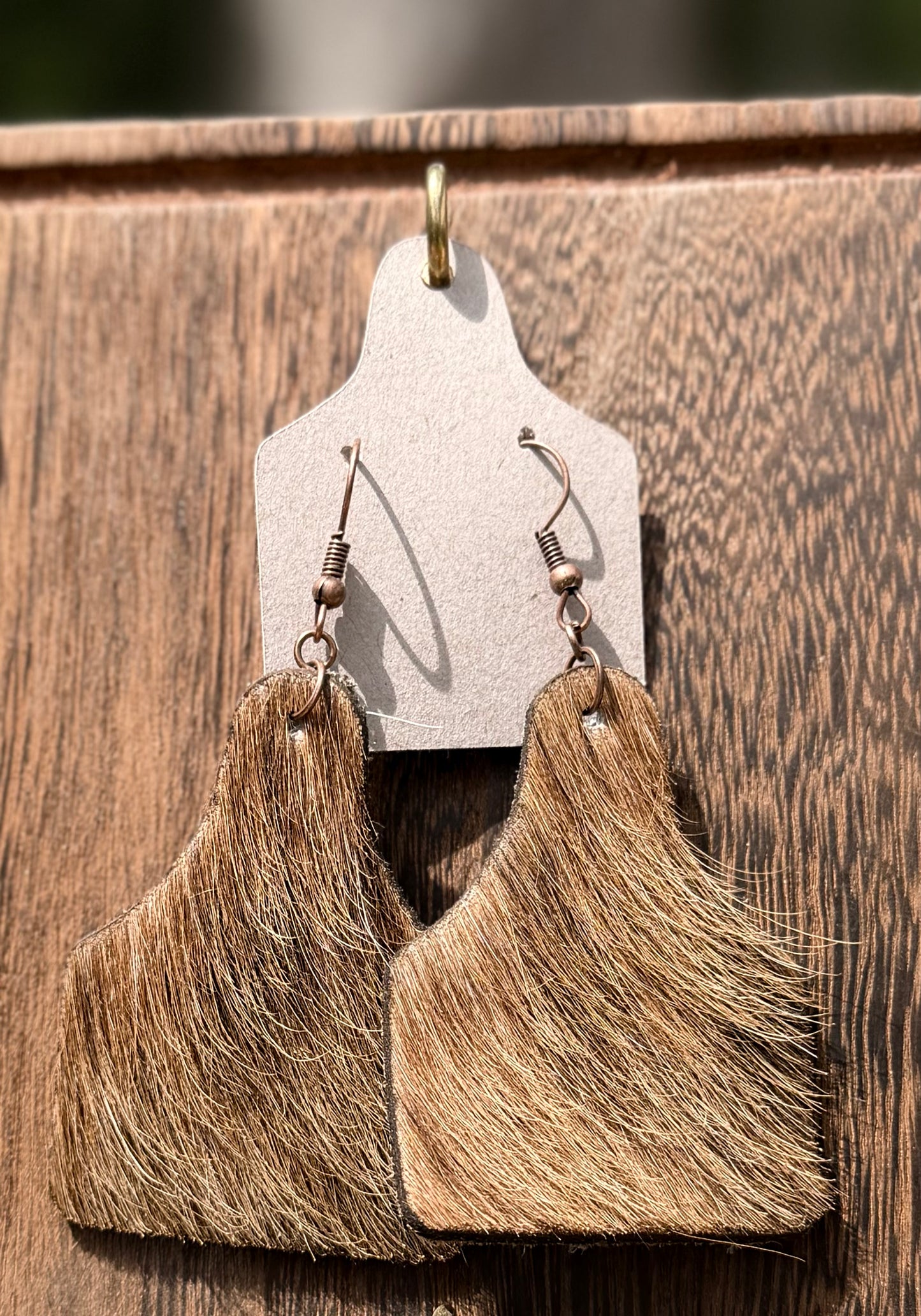 Cowhide Cowtag Earrings - Light Brown