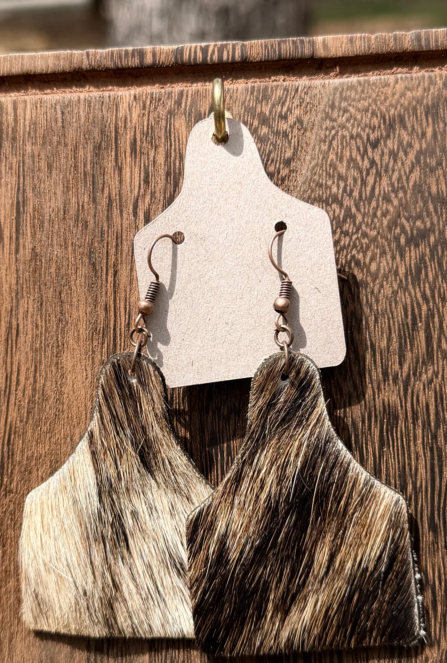 Cowhide Cowtag Earrings - Speckled Light Brown