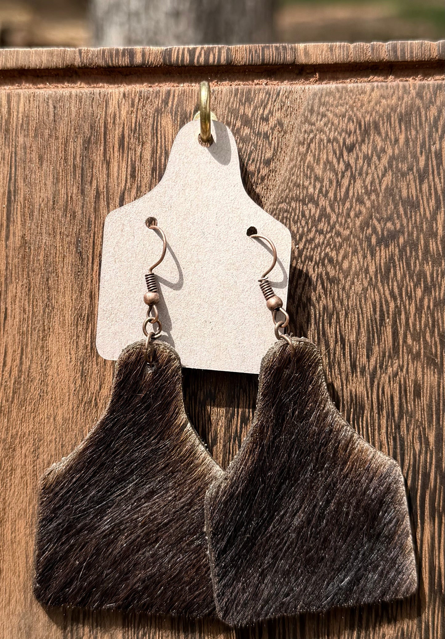 Cowhide Cowtag Earrings - Brown