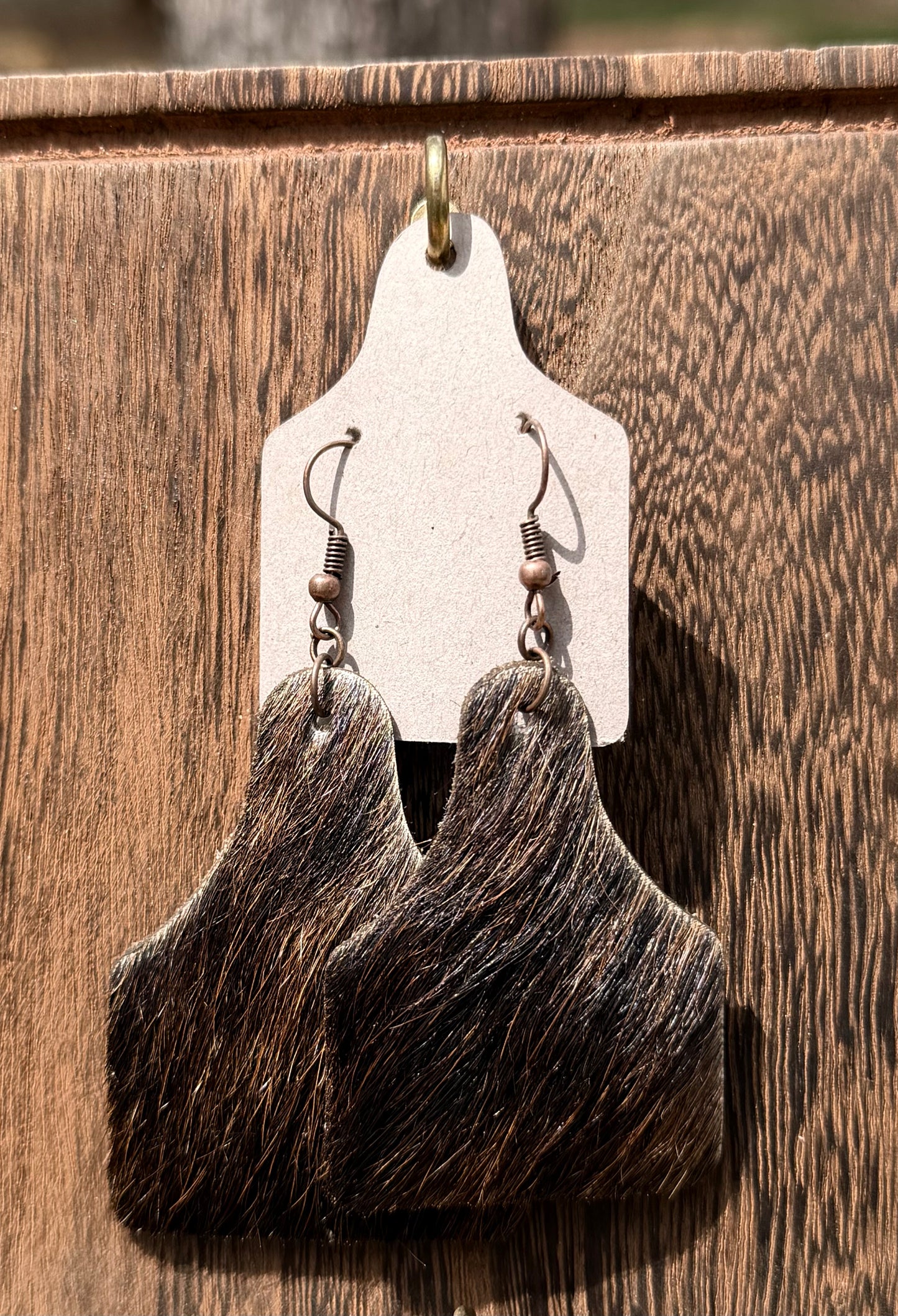 Cowhide Cowtag Earrings - Brown/Subtle Red