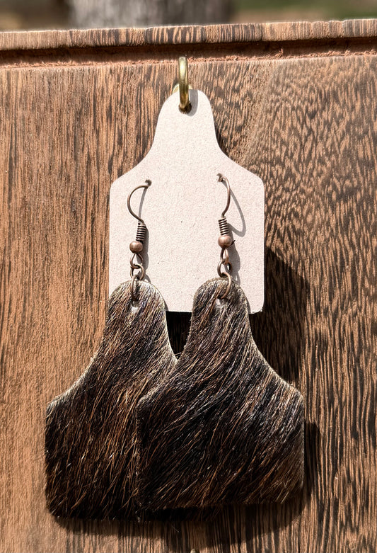 Cowhide Cowtag Earrings - Brown/Subtle Red