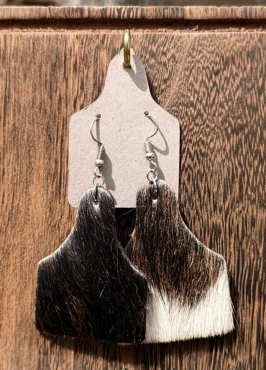 Cowhide Cowtag Earrings - Brown/White